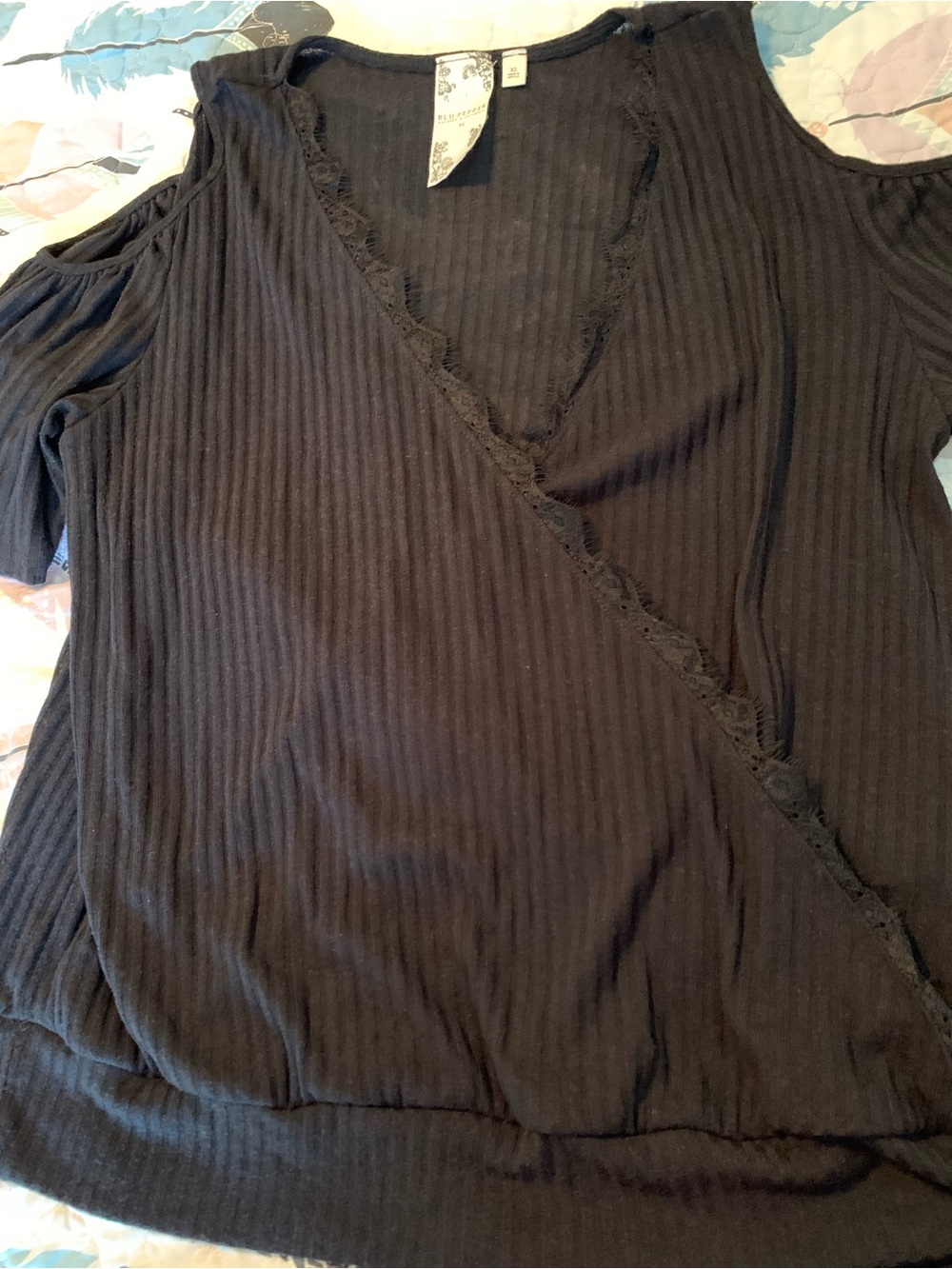 Blu Pepper Black Cold-Shoulder Wrap-Style Top